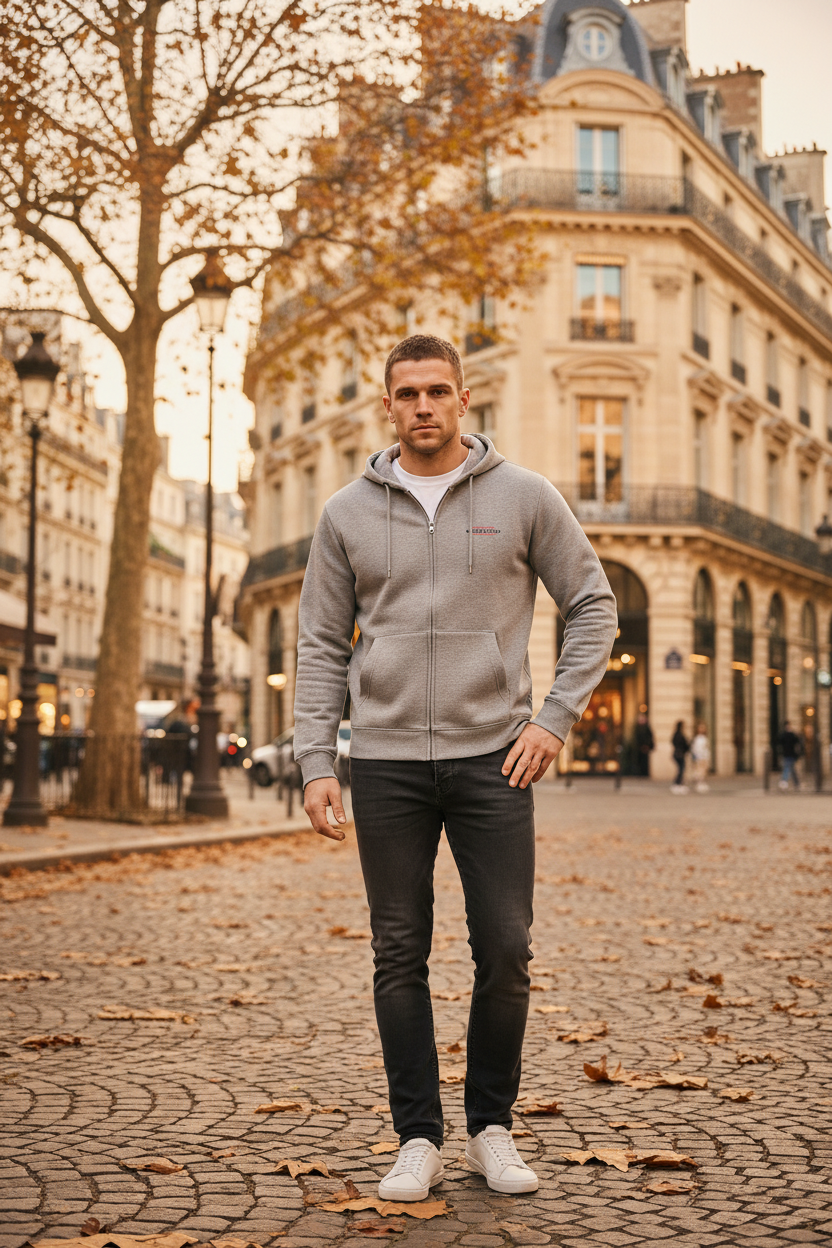 GUESS JEANS Мъжки суитшърт с цип – Сив