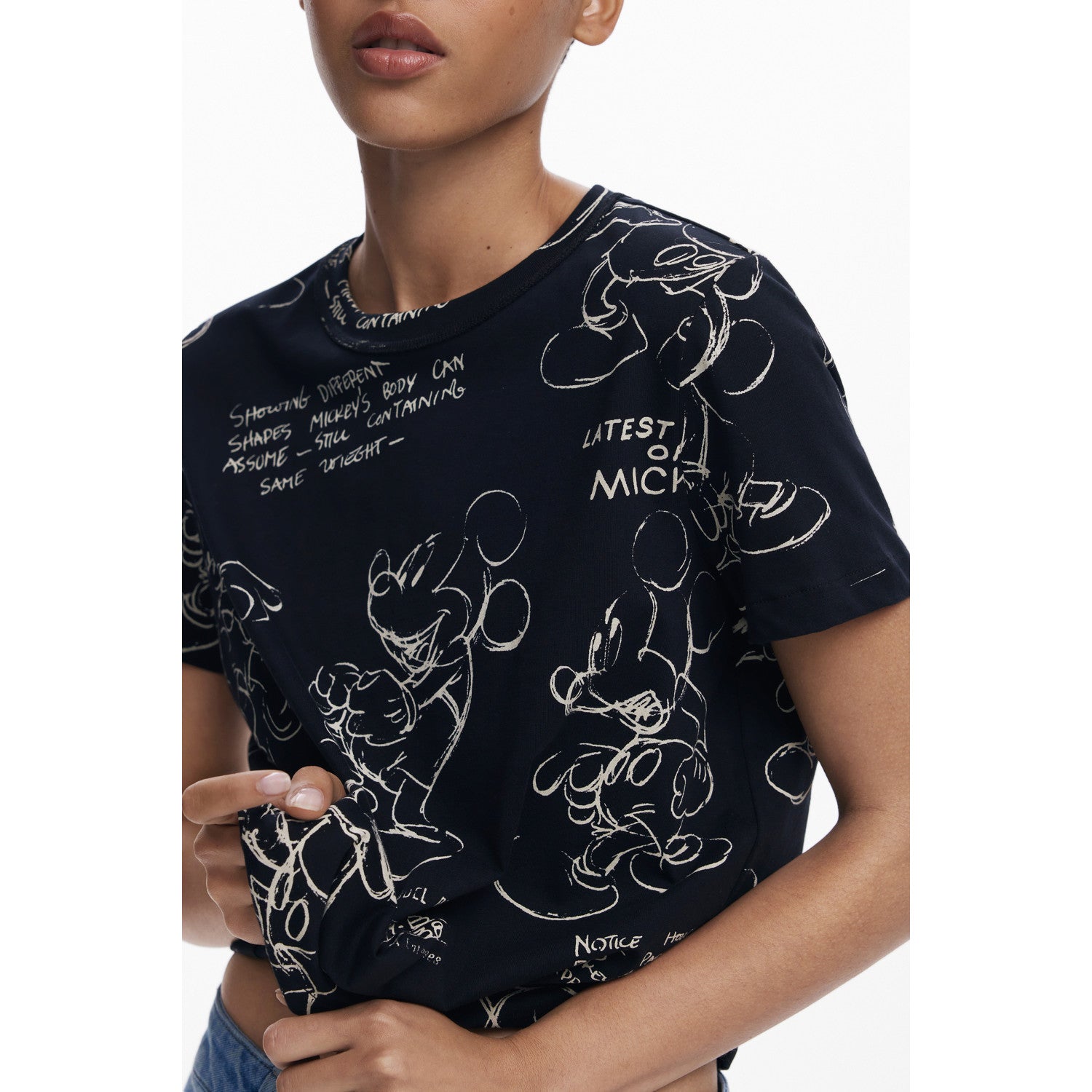 DESIGUAL Дамска Тениска с Къс Ръкав – Черна, Mickey Mouse Принт