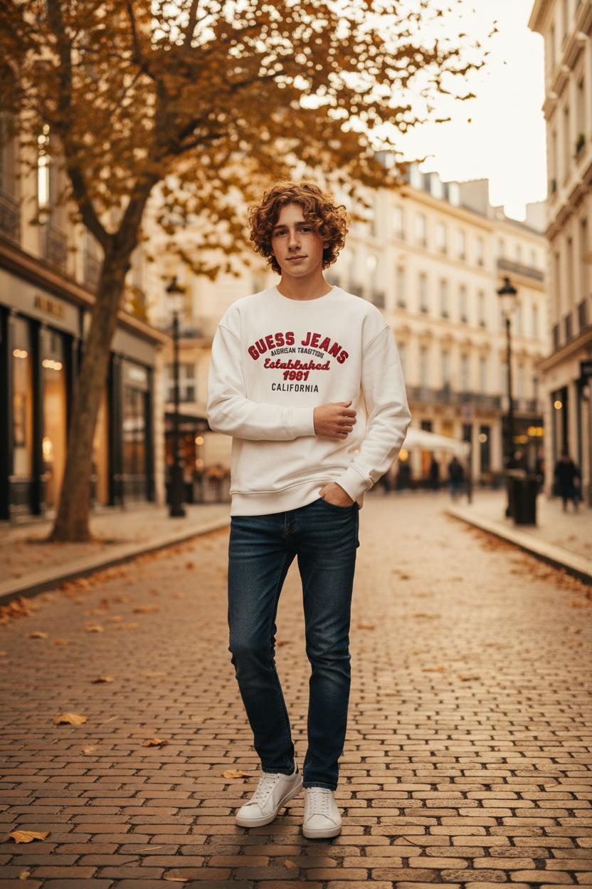 GUESS Jeans Мъжка Суитшърт Блуза – Бяла “California 1981”