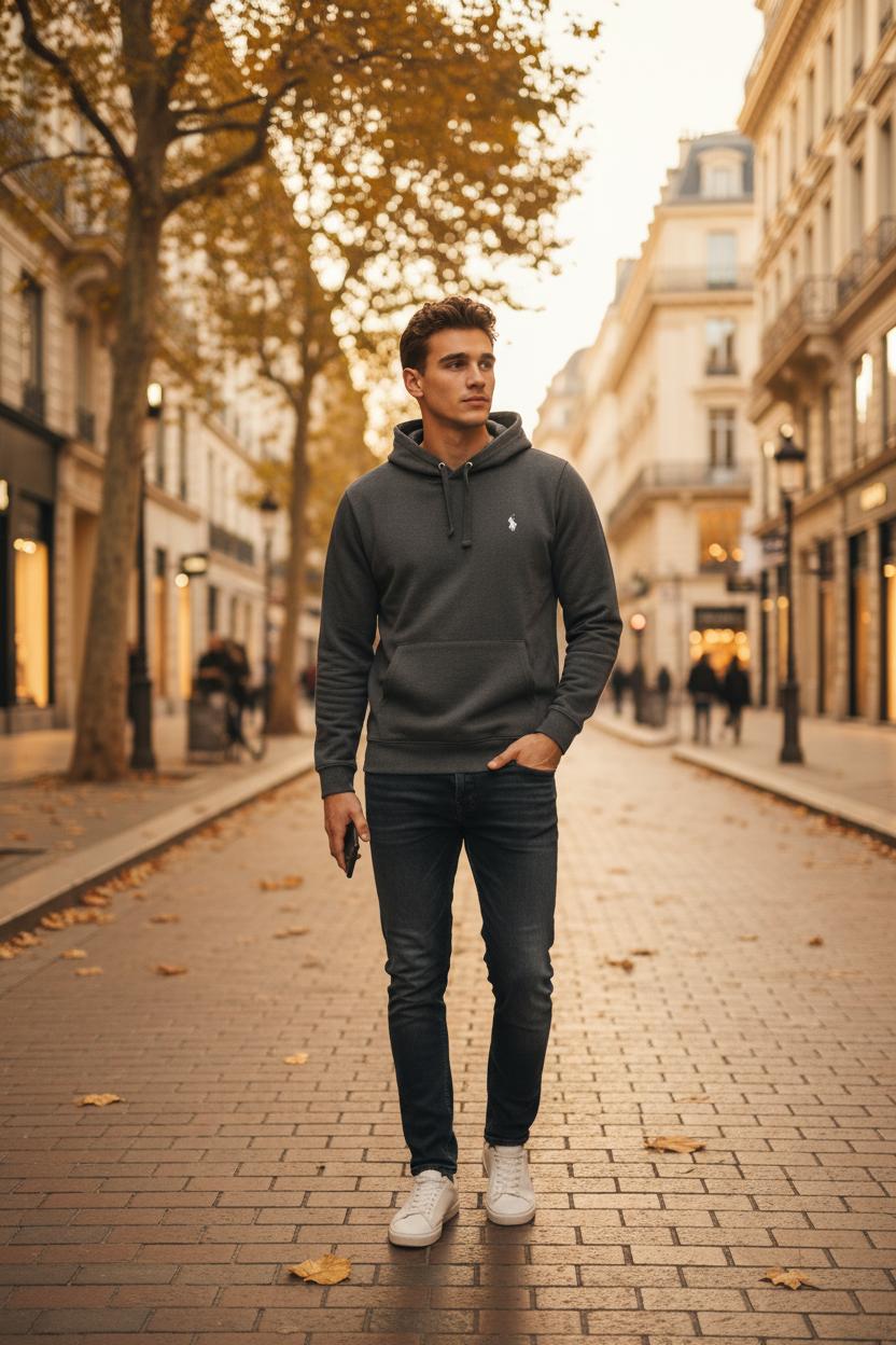 U.S. POLO – Мъжки черен суитшърт без цип с качулка