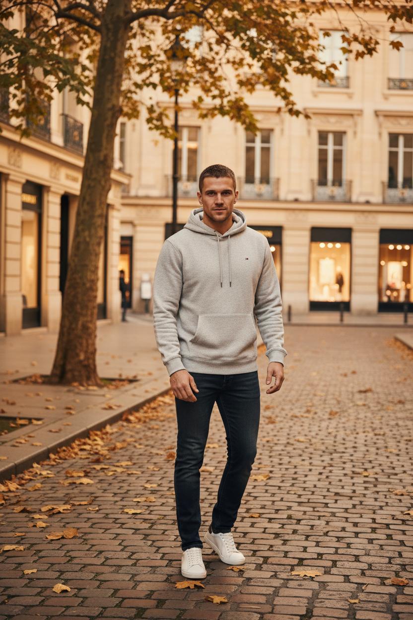 Tommy Hilfiger - Мъжки суитшърт без цип – Сив