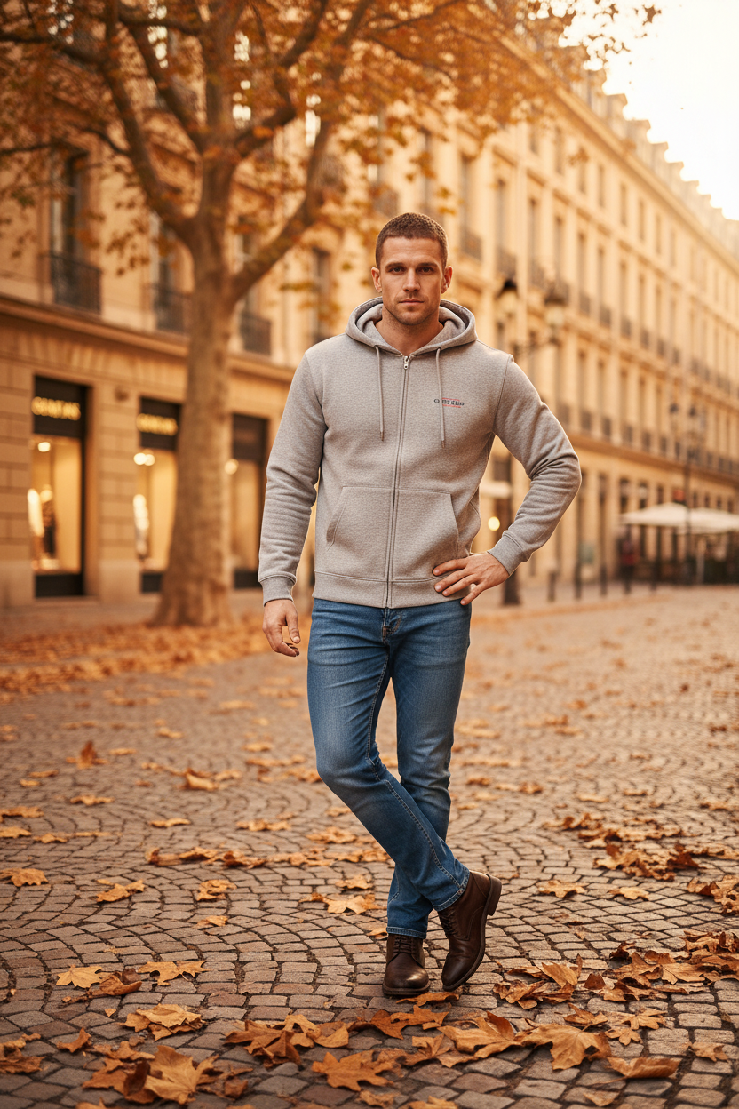 GUESS JEANS Мъжки суитшърт с цип – Сив