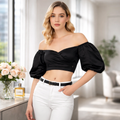 GUESS Off Shoulder Cropped Jun Shirt – Дамска Къса Блуза с Оголени Рамене