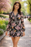 Guess – Дамска Мини Рокля с Дълги Ръкави и Флорален принт