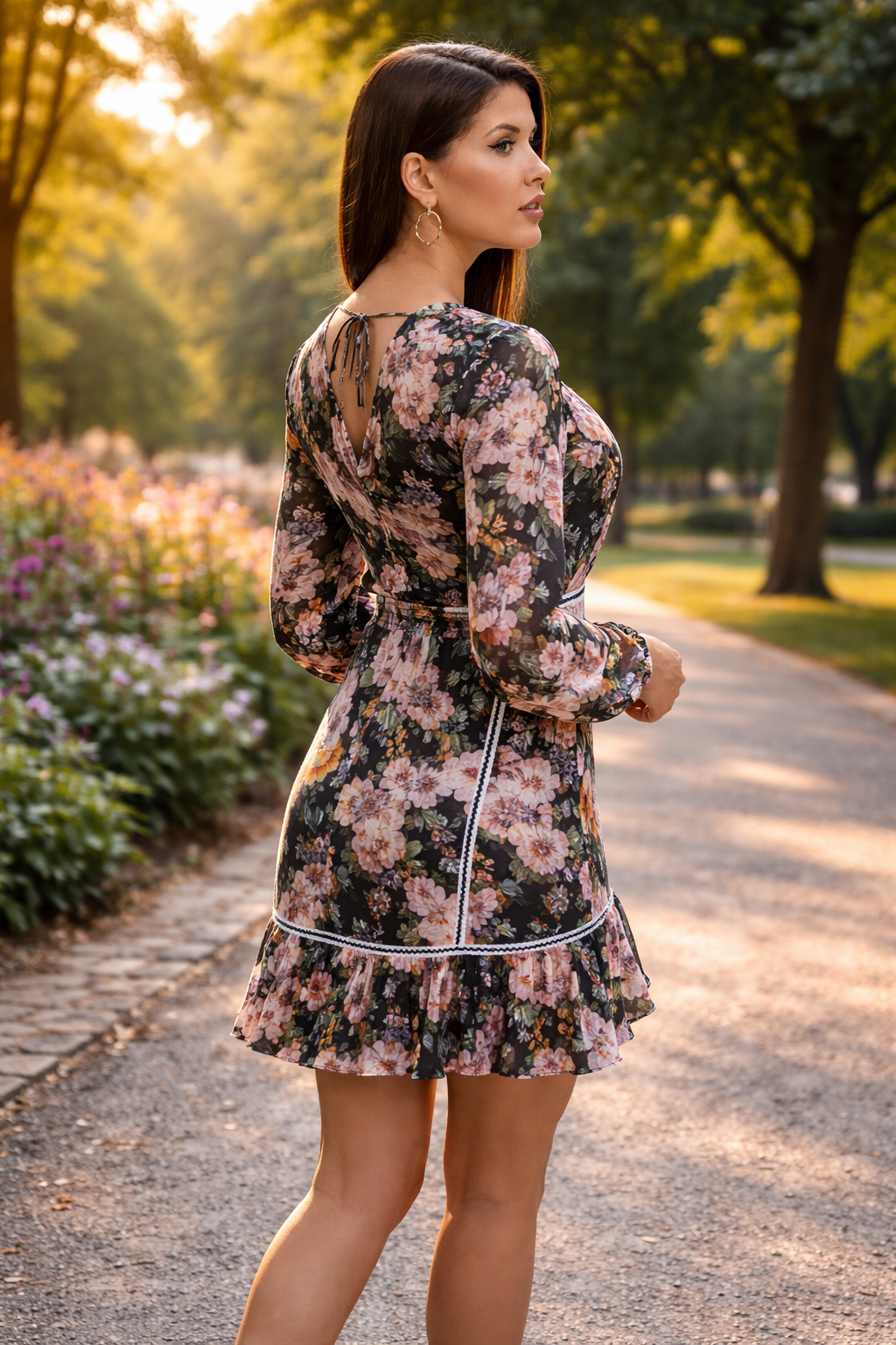 Guess – Дамска Мини Рокля с Дълги Ръкави и Флорален принт