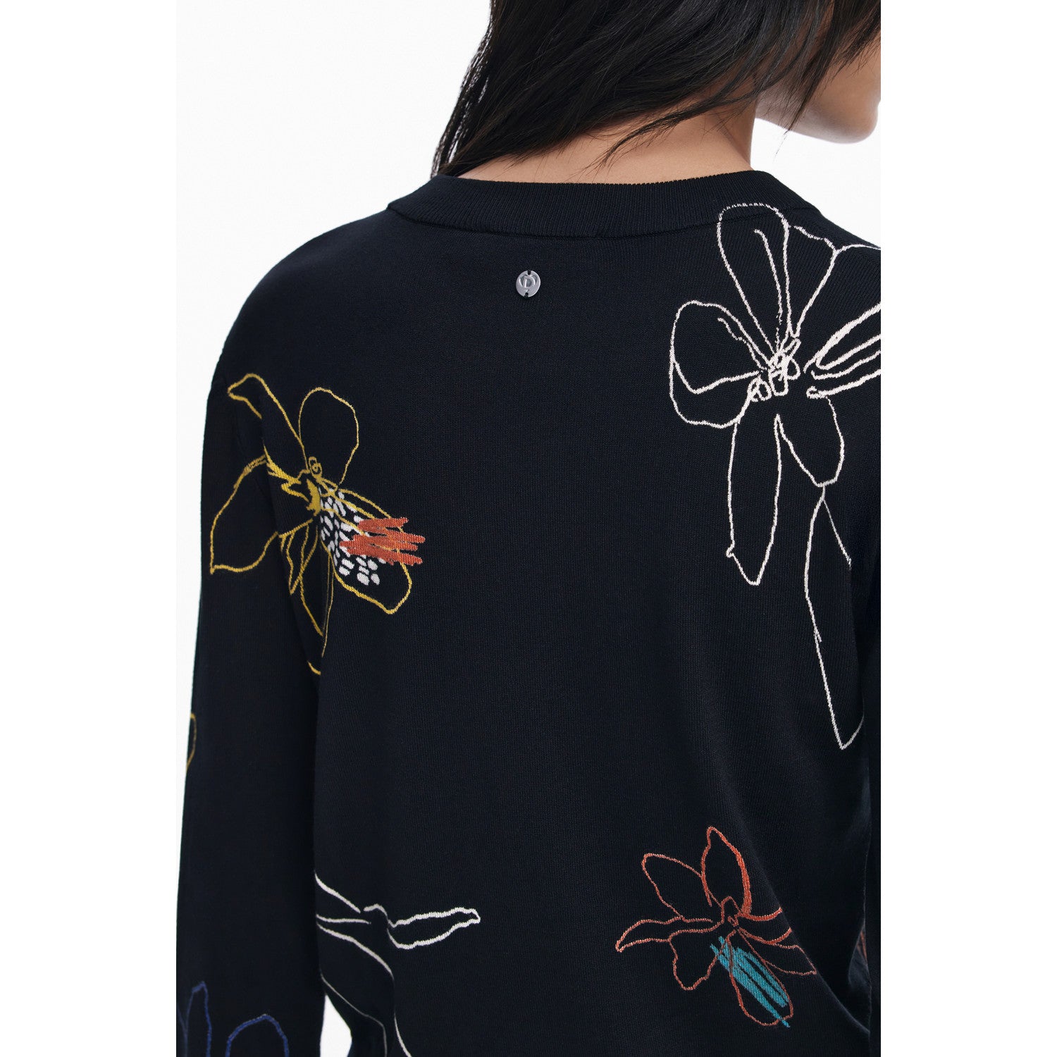 DESIGUAL – Дамска черна блуза с артистичен флорален дизайн