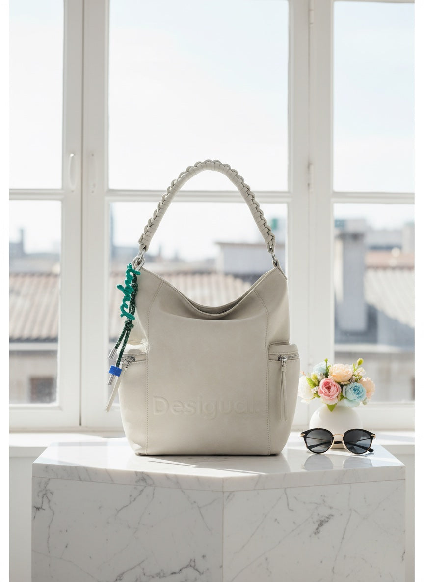 Desigual – Елегантна дамска раница в бежово с плетена дръжка