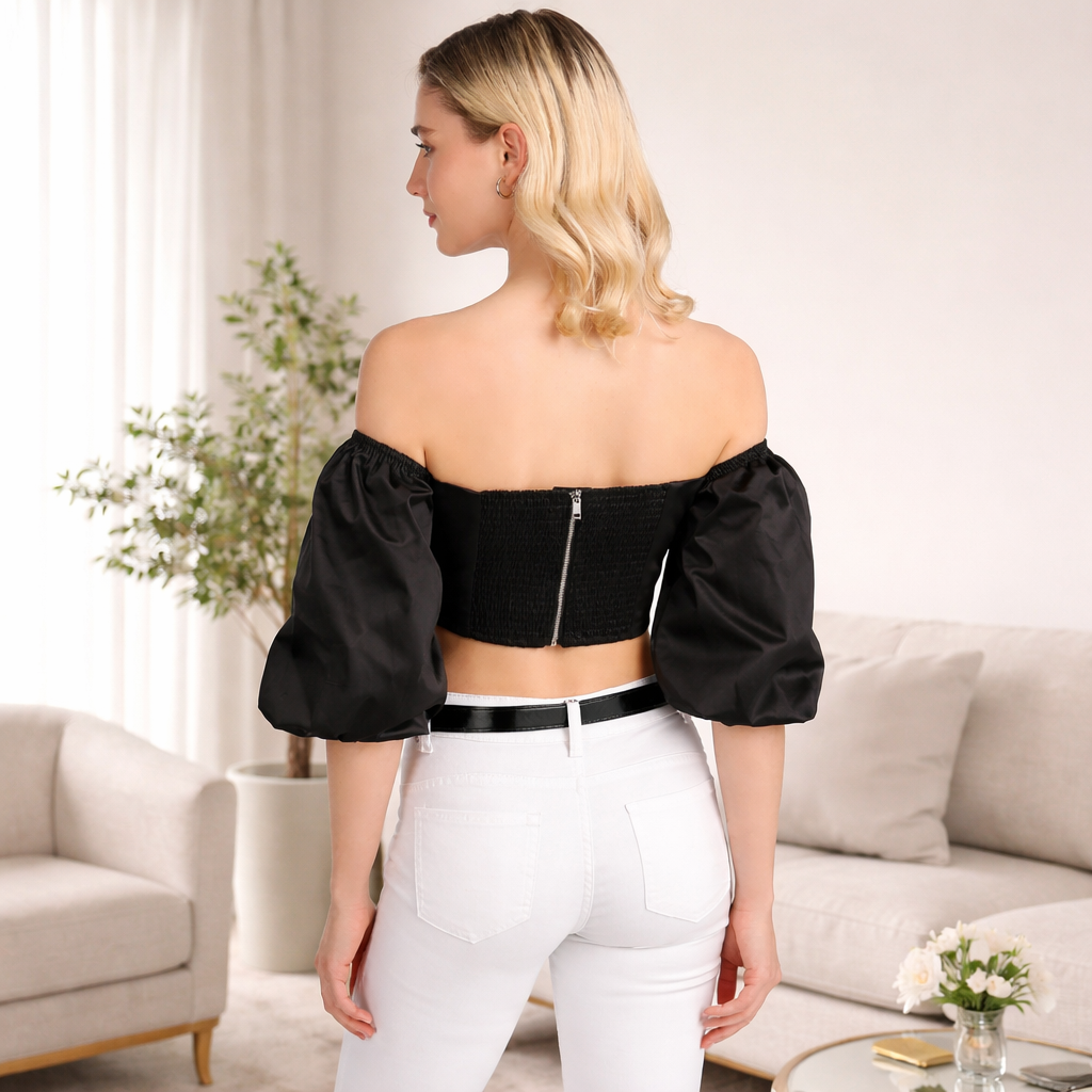GUESS Off Shoulder Cropped Jun Shirt – Дамска Къса Блуза с Оголени Рамене