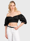 GUESS Off Shoulder Cropped Jun Shirt – Дамска Къса Блуза с Оголени Рамене
