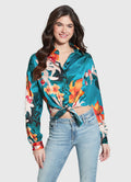 GUESS Bowed Jun Shirt – Дамска Сатенена Риза с Флорален Принт
