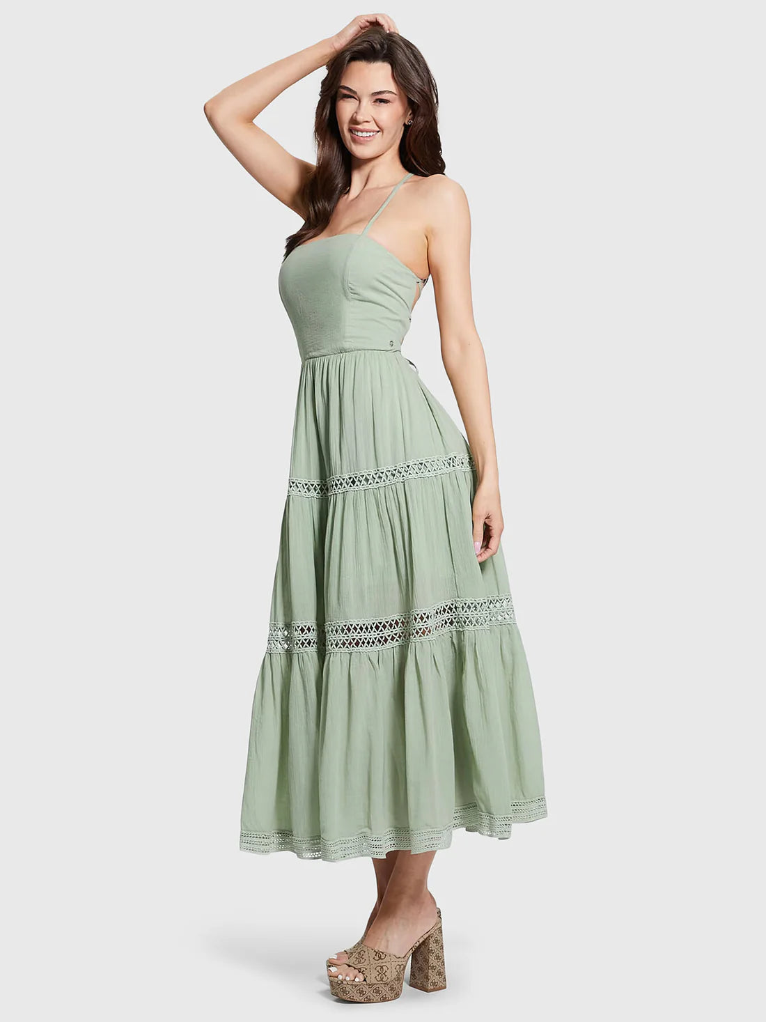 GUESS LACE UP LONG SAFA DRESS – Тъмнозелена Романтика, Свобода и Бохо Елегантност