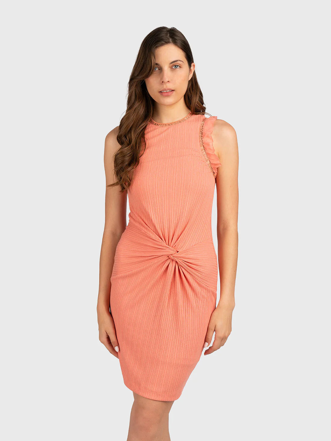 GUESS OLGA FRILL DRESS - Дамска Рокля с Набран Aкцент