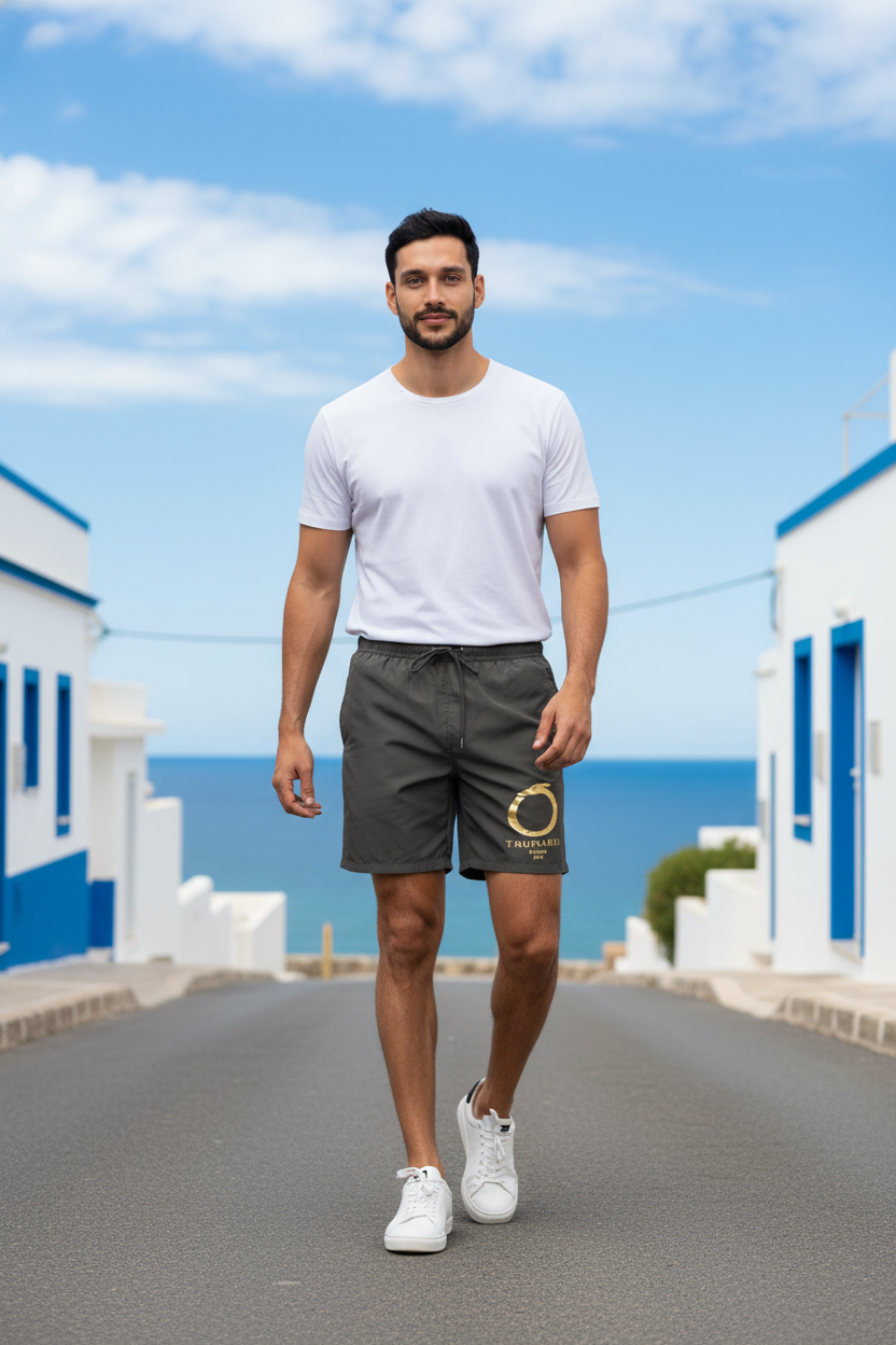 TRUSSARDI - Черни Мъжки Къси Панталони със Златисто Лого