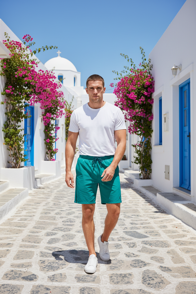 GIAN MARCO VENTURI - Мъжки Къси Панталони – Зелени с Черни Детайли