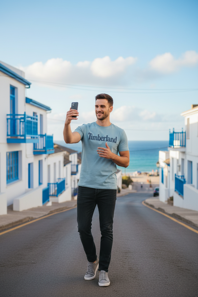 Timberland - Светлосиня Тениска с Къс Ръкав и Тъмносиньо Лого