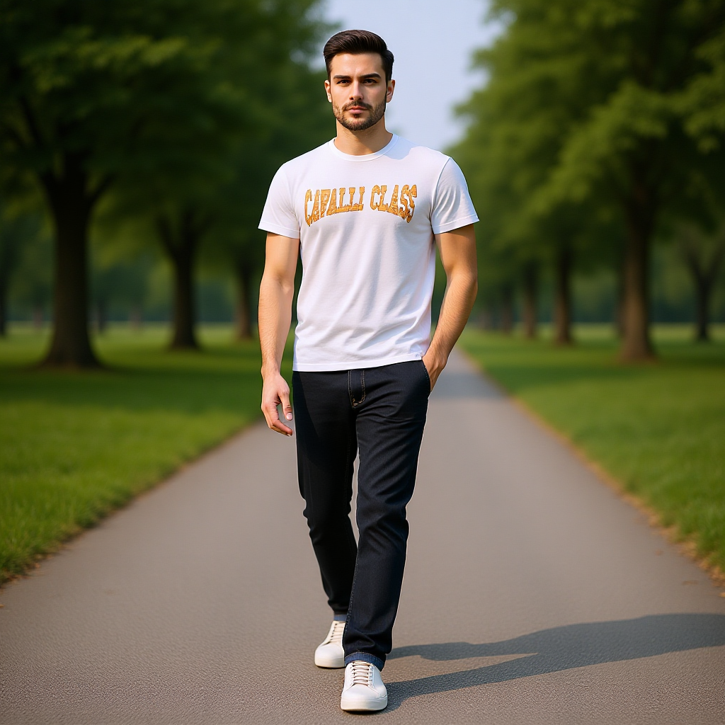 CAVALLI CLASS Мъжка Тениска – Бяла с Цветно Лого