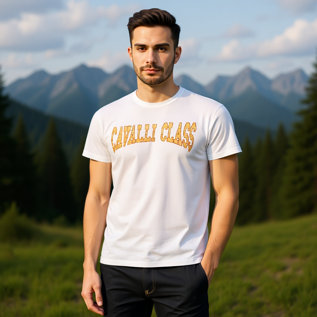 CAVALLI CLASS Мъжка Тениска – Бяла с Цветно Лого
