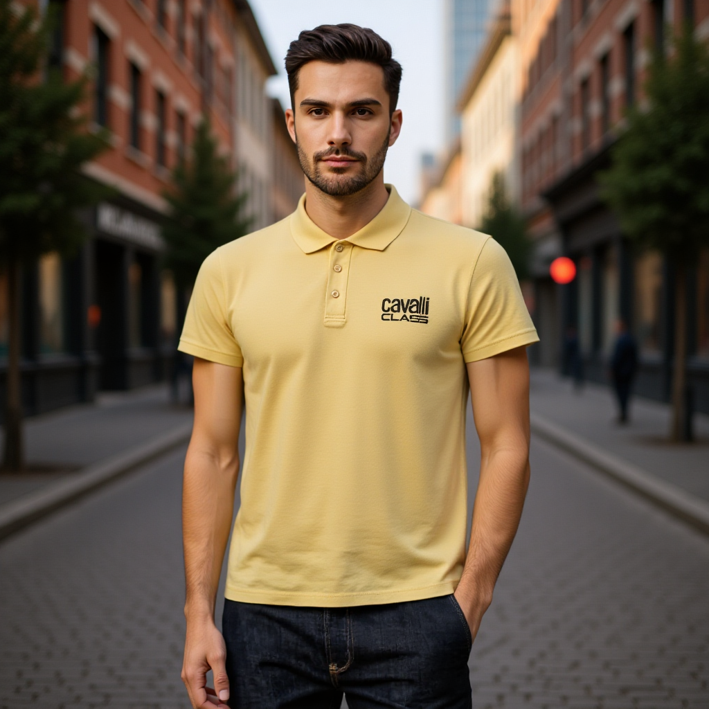 CAVALLI CLASS Мъжка Поло Тениска – Бежова с Лого