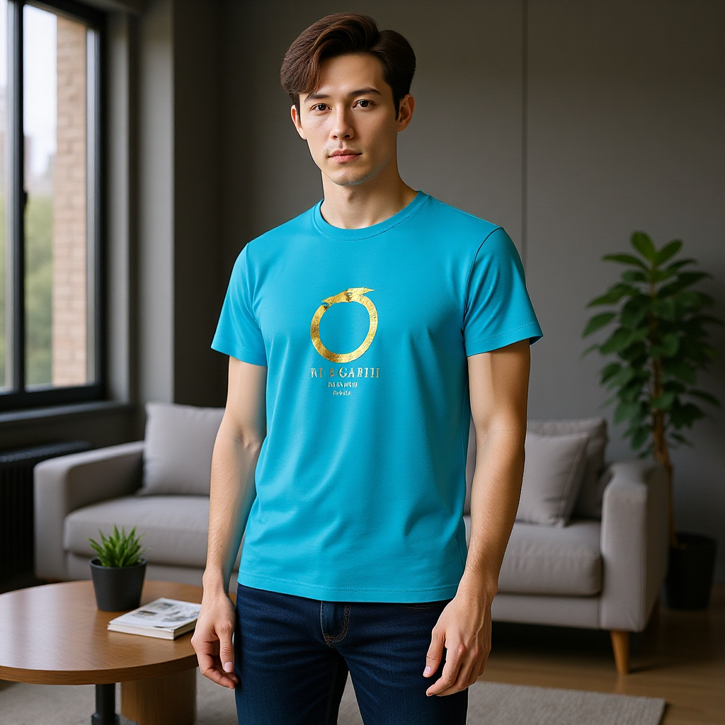 TRUSSARDI - Светлосиня Мъжка Тениска със Златисто Лого “Milano 1911”