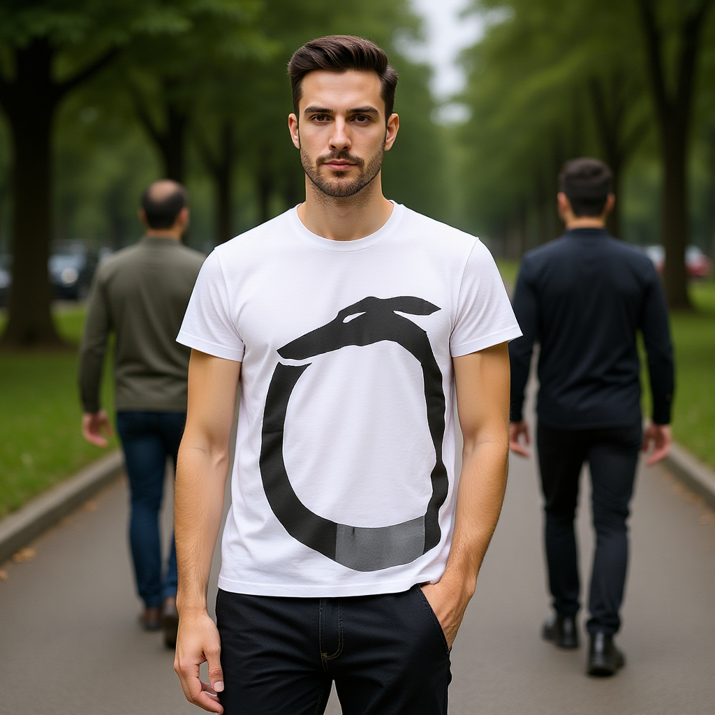 TRUSSARDI Мъжка Тениска – Бяла с Голямо Черно Лого