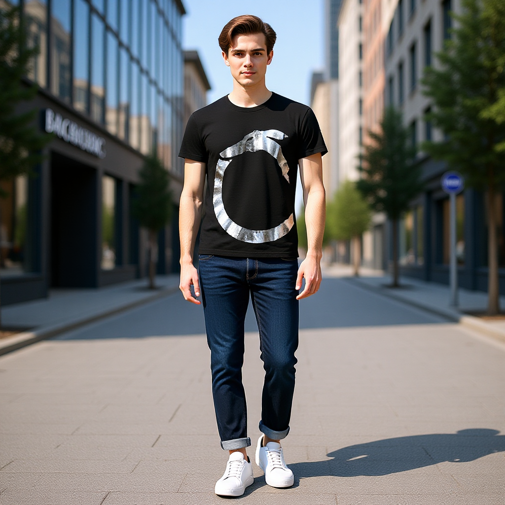 TRUSSARDI Мъжка Тениска – Черна със Сребристо Лого