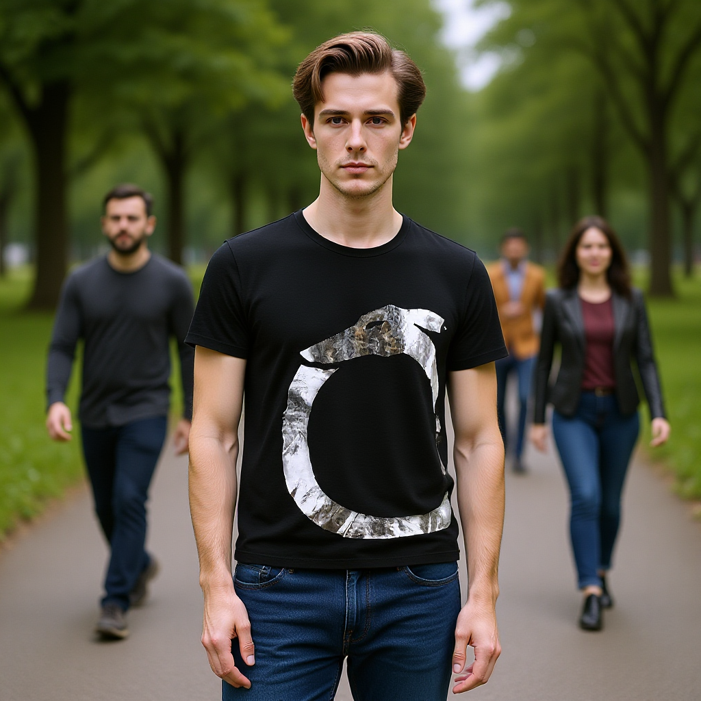 TRUSSARDI Мъжка Тениска – Черна със Сребристо Лого