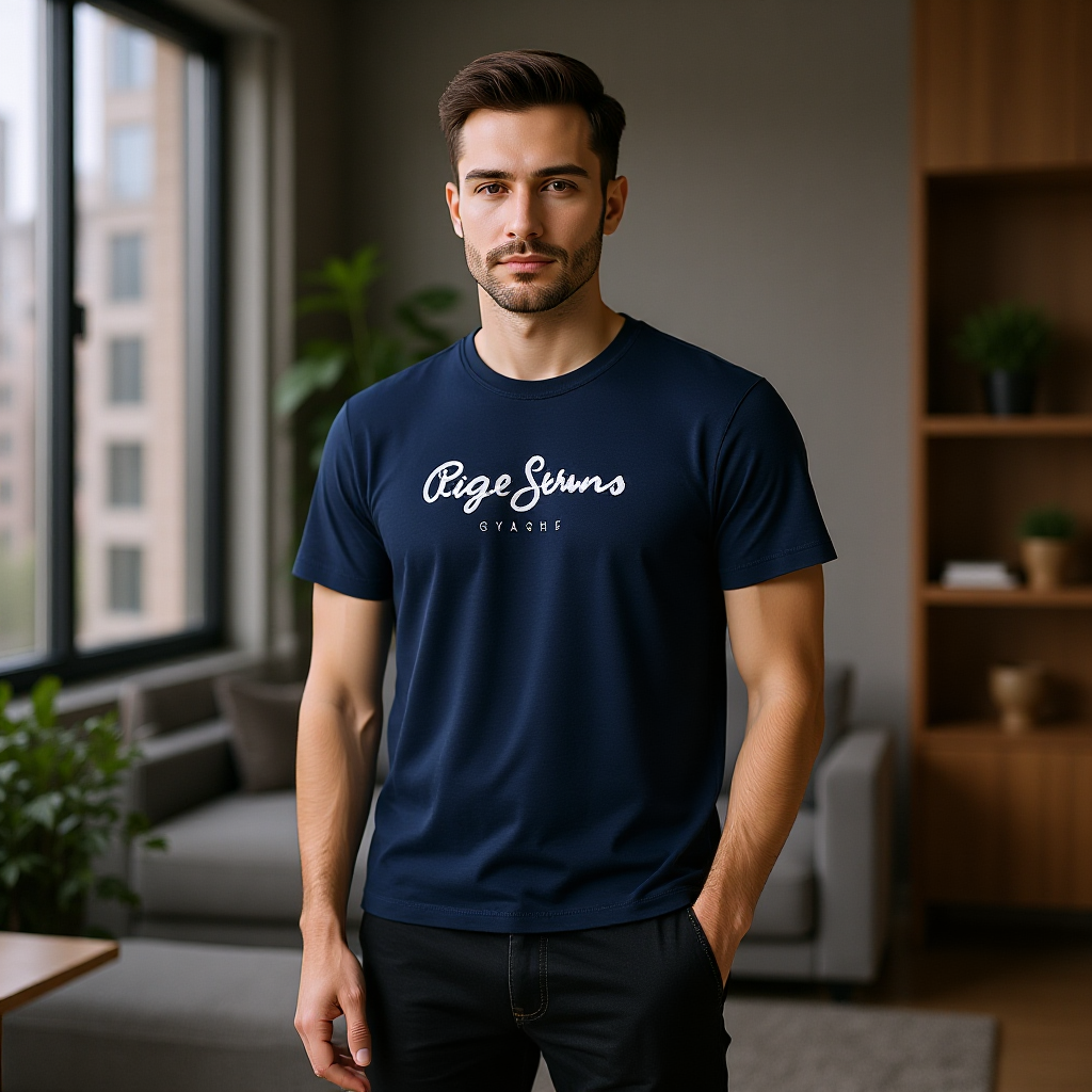 PEPE JEANS - Мъжка Тъмно Синя Тениска с Бяло Лого