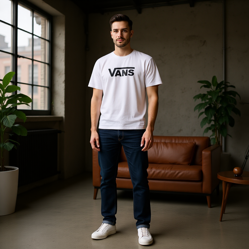 VANS CLASSIC LOGO - Бяла Мъжка Тениска с Къс Ръкав