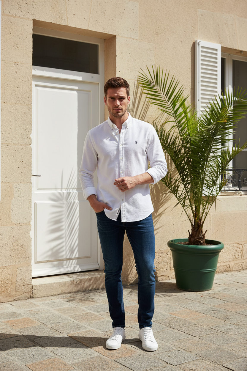 U.S. POLO ASSN. – Мъжка Риза "Inches" от Лен – Бяла