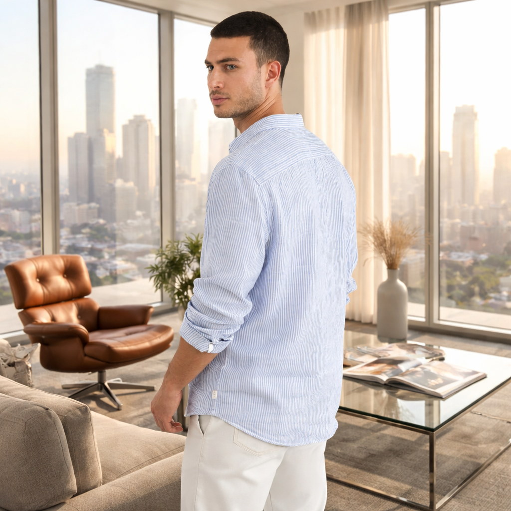 GUESS Nautical Stripe Linen Shirt – Мъжка Ленена Риза Синьо-Бяло Райе