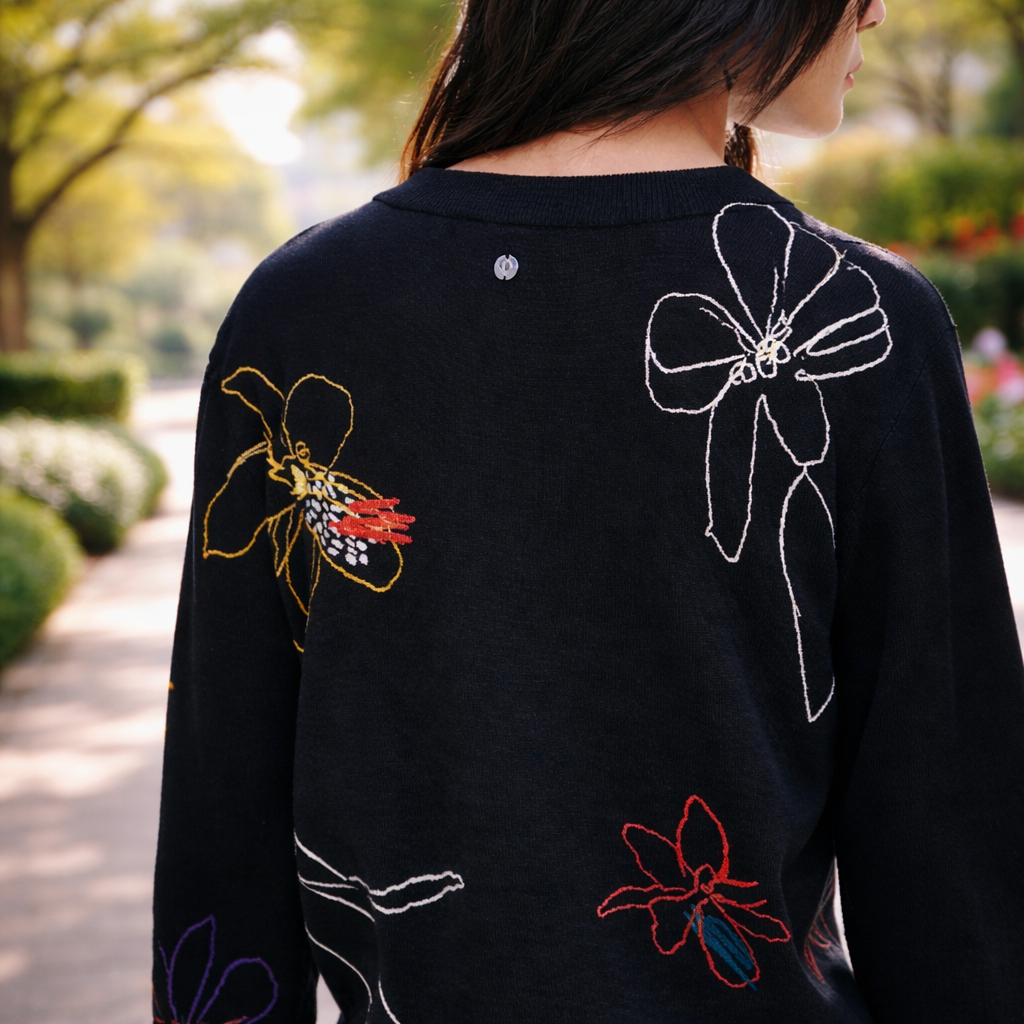 DESIGUAL – Дамска черна блуза с артистичен флорален дизайн
