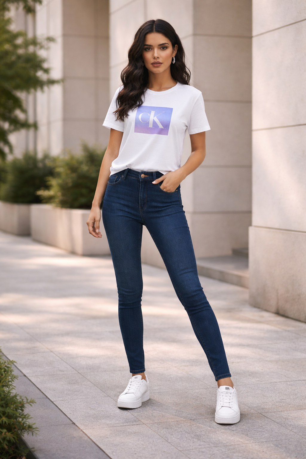 CALVIN KLEIN Дамска Тениска с Къс Ръкав - Бяла