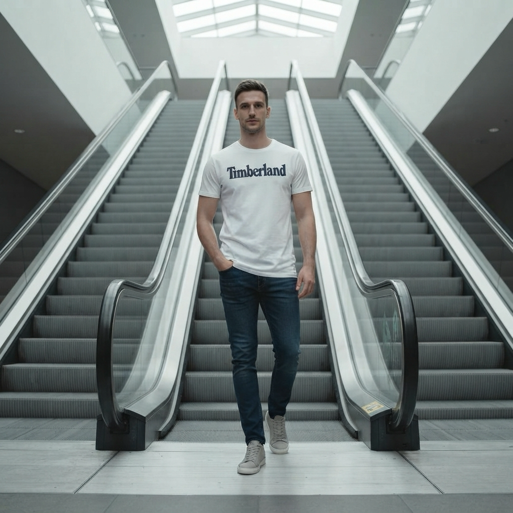 Timberland - Бяла Тениска с Къс Ръкав и Тъмносиньо Лого