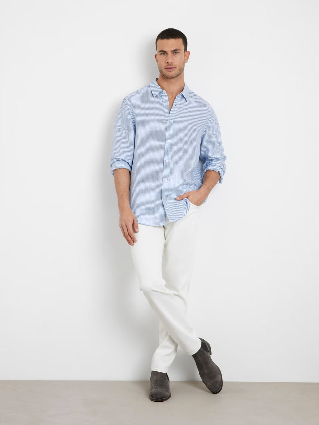 GUESS Nautical Stripe Linen Shirt – Мъжка Ленена Риза Синьо-Бяло Райе