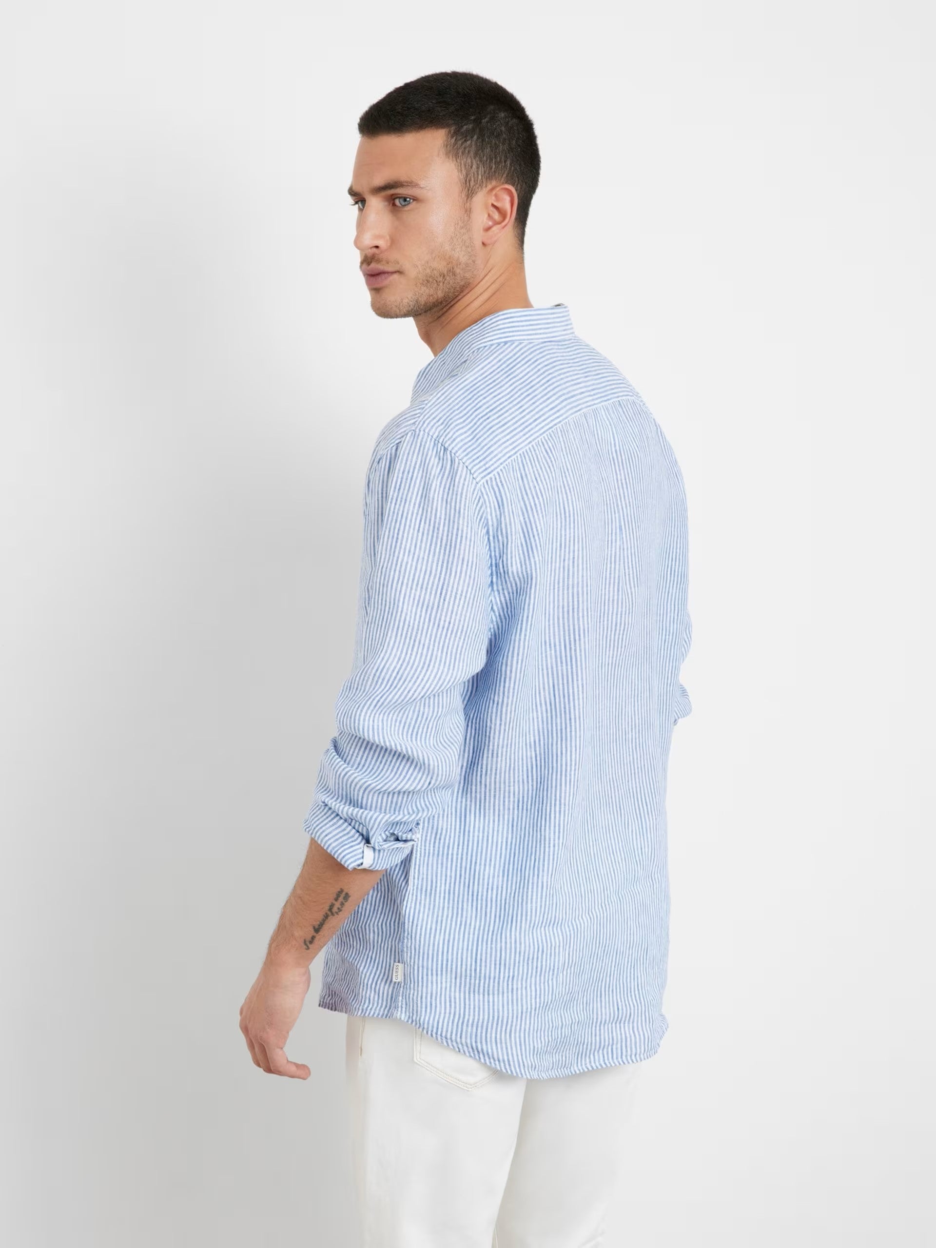 GUESS Nautical Stripe Linen Shirt – Мъжка Ленена Риза Синьо-Бяло Райе