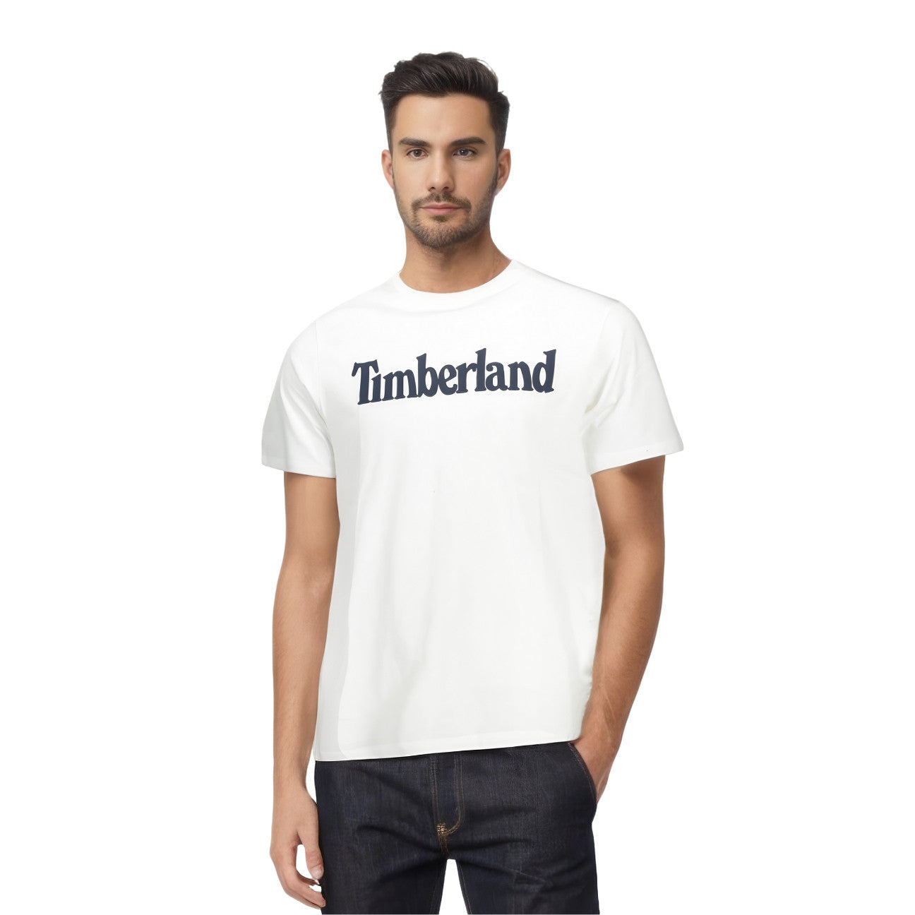 Timberland - Бяла Тениска с Къс Ръкав и Тъмносиньо Лого