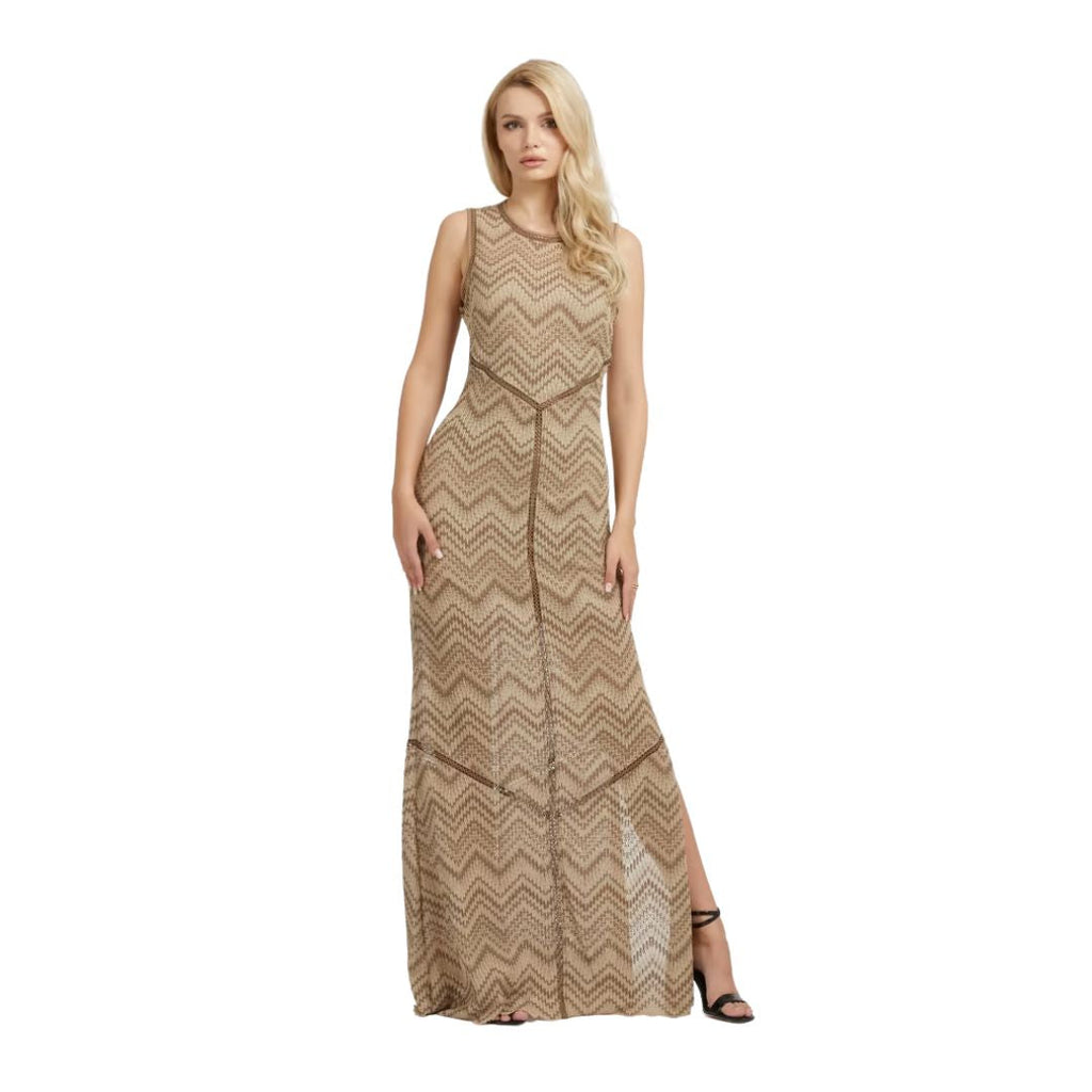 Guess – Дамска Дълга Рокля без Ръкави в Кафяво с Шеврон