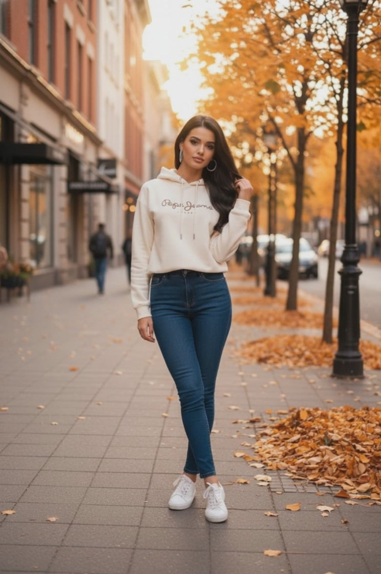 Pepe Jeans Дамски суитшърт с качулка – Бял