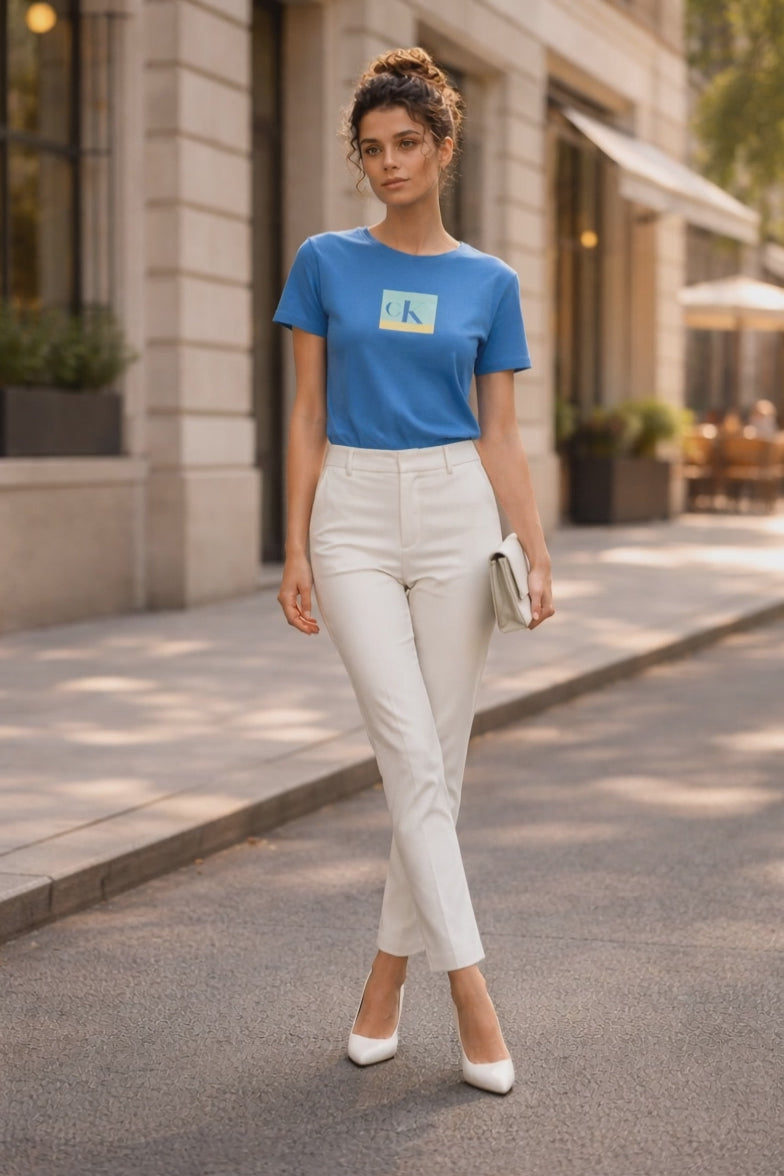 CALVIN KLEIN Дамска Тениска с Къс Ръкав - Синя