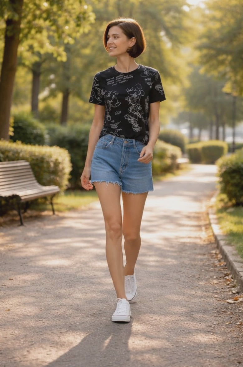 DESIGUAL Дамска Тениска с Къс Ръкав – Черна, Mickey Mouse Принт