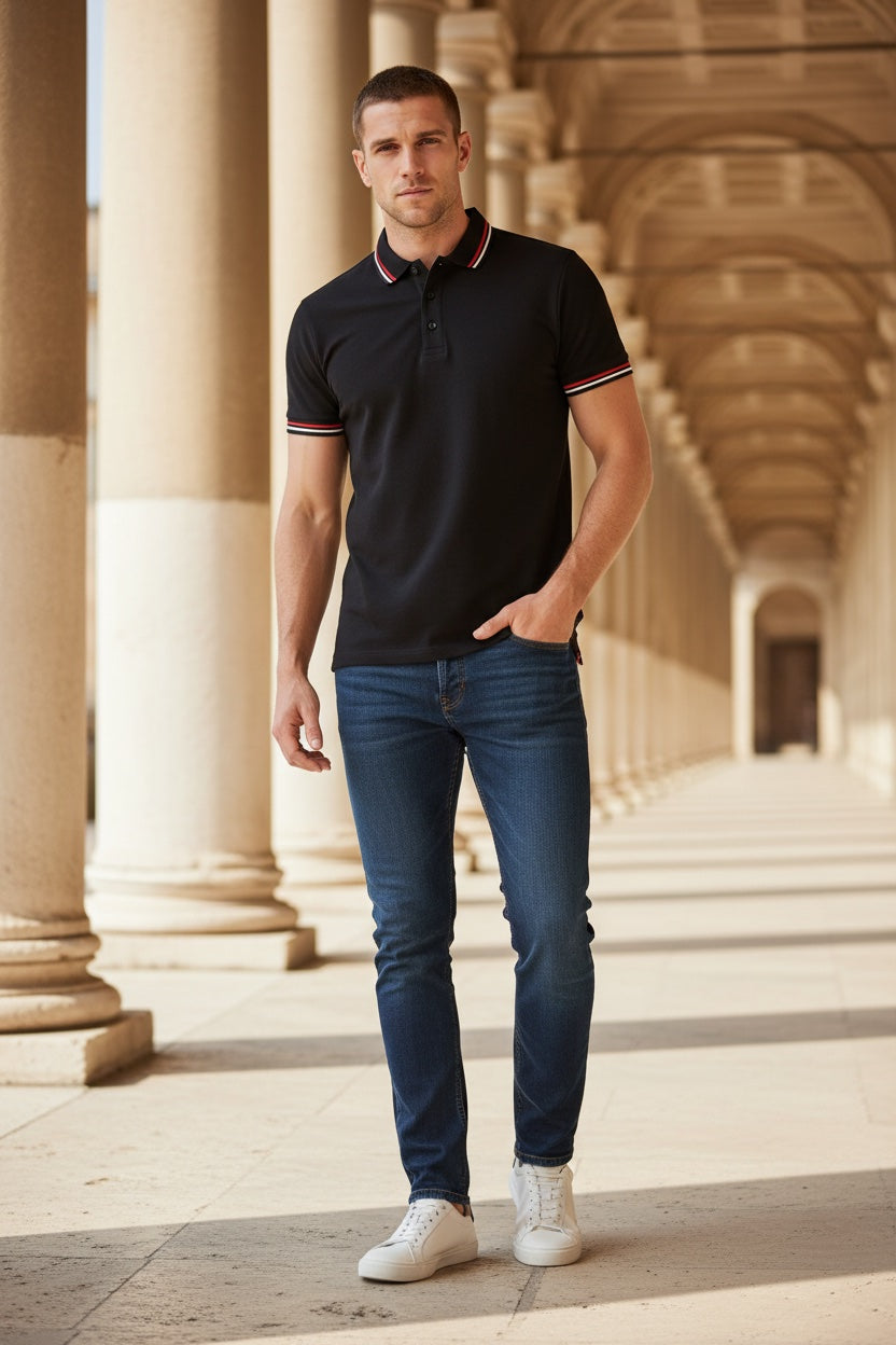 CAVALLI CLASS Мъжка Поло Тениска – Черна с Контрастни Детайли