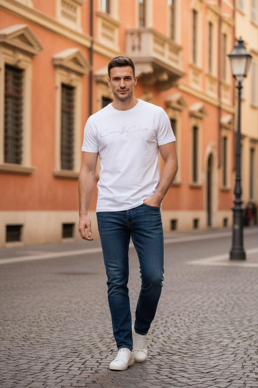 CAVALLI CLASS Мъжка Тениска – Бяла с Дискретно Лого
