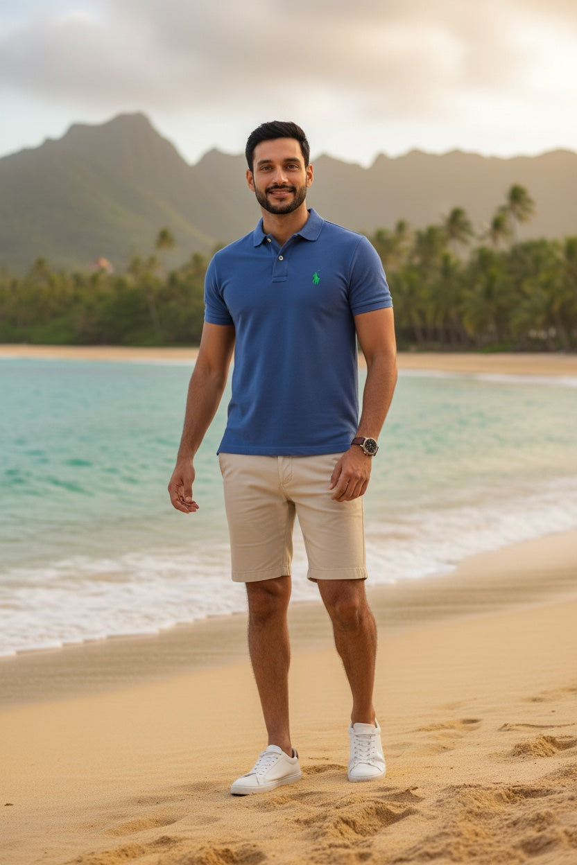 U.S. POLO ASSN. – Мъжка Поло Тениска "King" – Тъмносиня с Яркозелено Лого