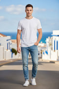 GUESS JEANS - Бяла Мъжка Тениска с Къс Ръкав