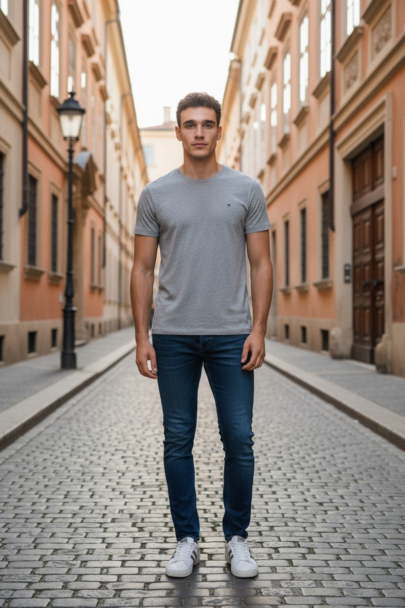 TOMMY HILFIGER -  Сива Мъжка Тениска с Къс Ръкав