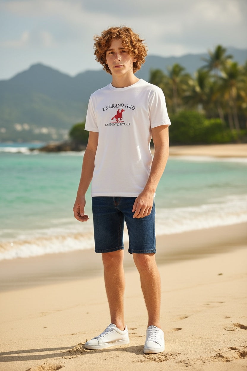 U.S. GRAND POLO T-Shirt с Къс Ръкав за Мъже - Бял