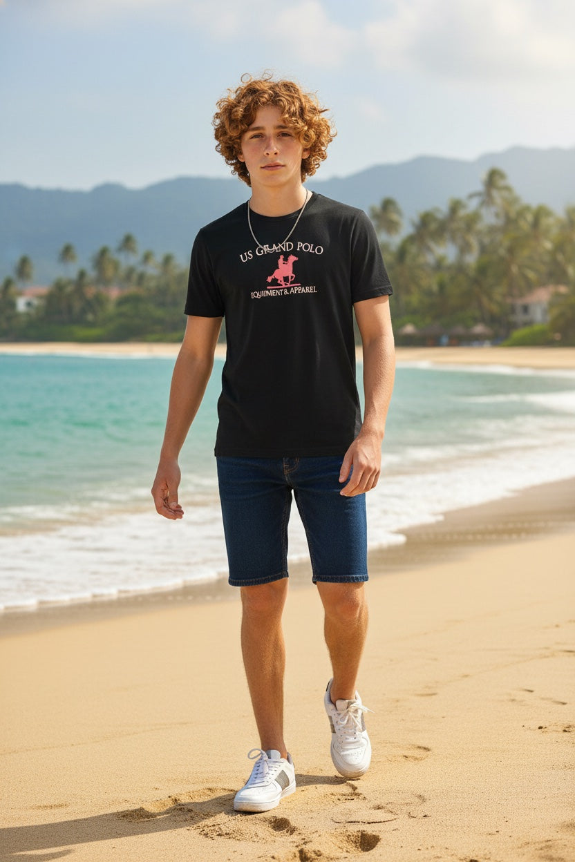 U.S. GRAND POLO Мъжка Тениска с Къс Ръкав - Черна