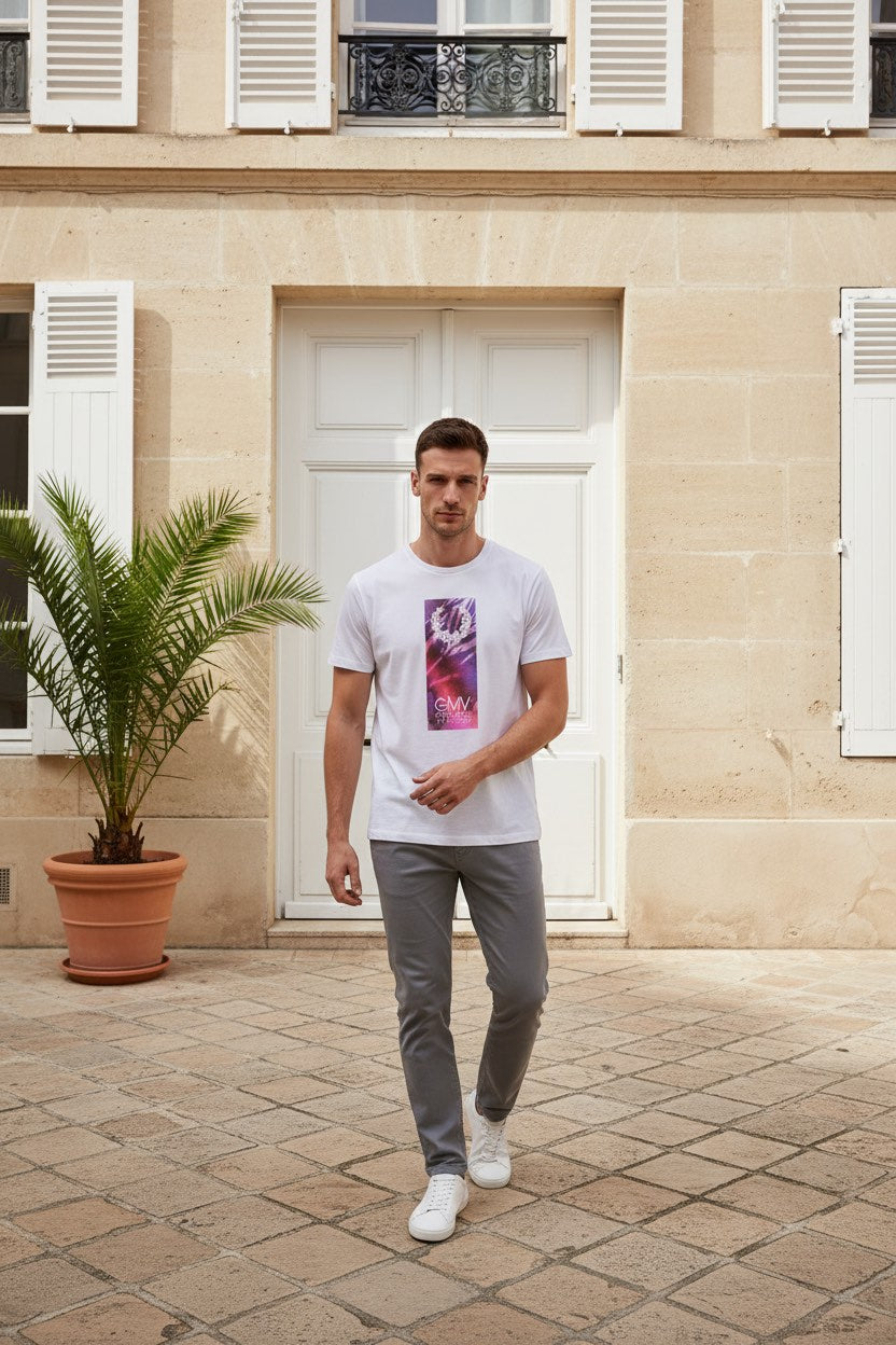 GIAN MARCO VENTURI Мъжка Тениска с Къс Ръкав - Бяла