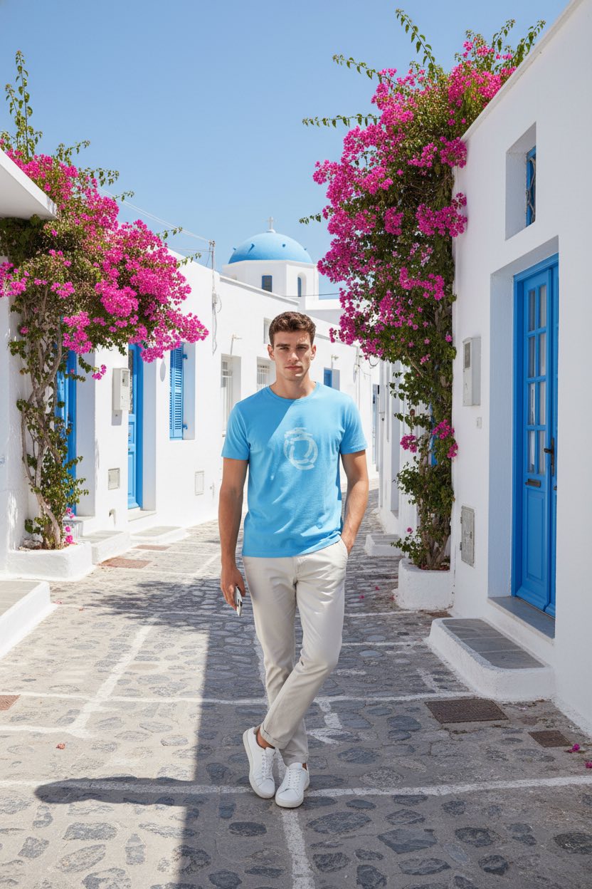 TRUSSARDI - Светло Синя Мъжка Тениска с Къс Ръкав