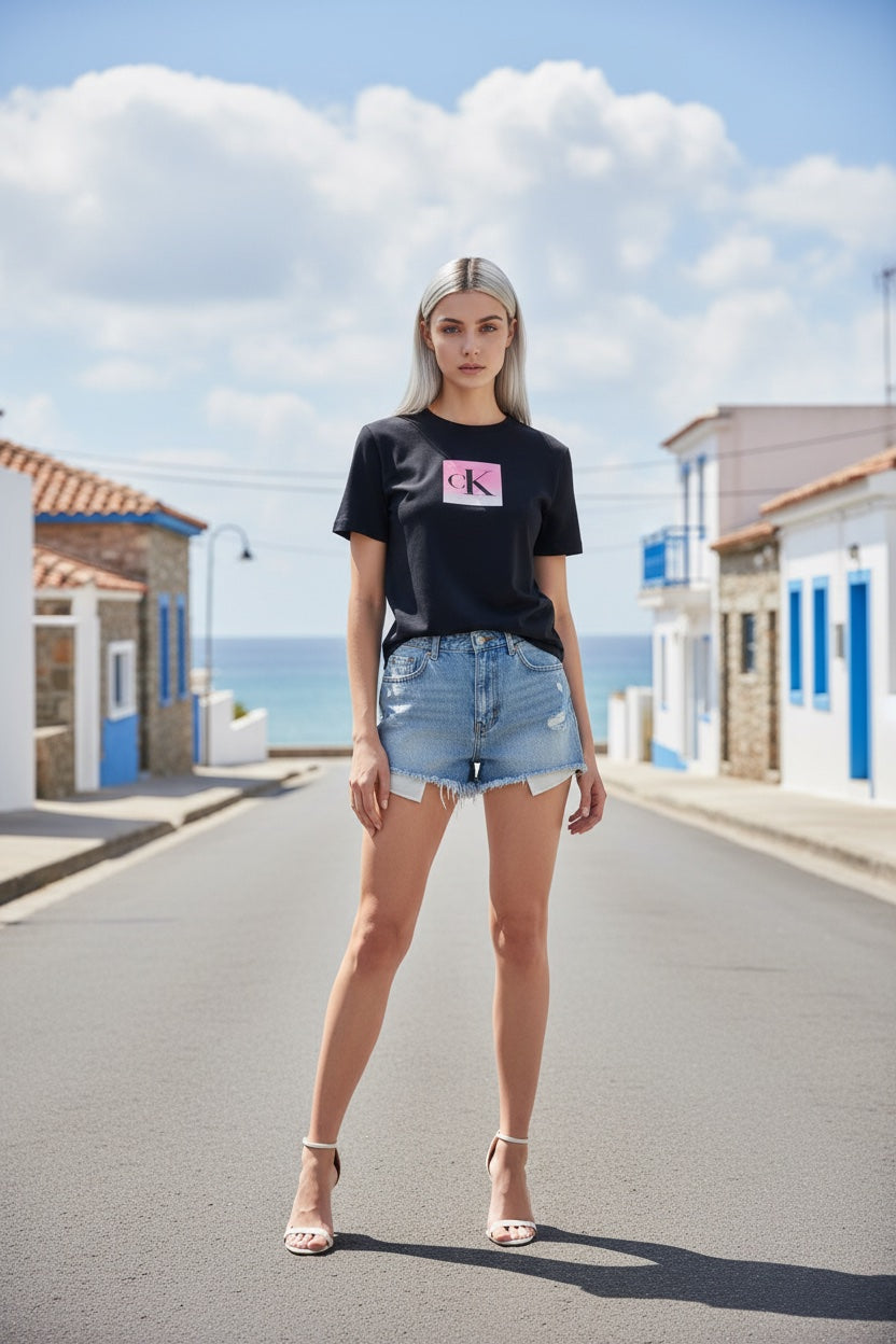 CALVIN KLEIN Дамска Тениска с Къс Ръкав – Черна